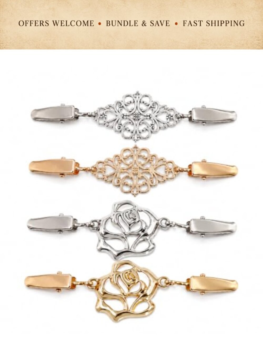 4 Pack Sweater Clips Vintage Waist Cinch Clip for Dress Cardigan Shirt Alloy